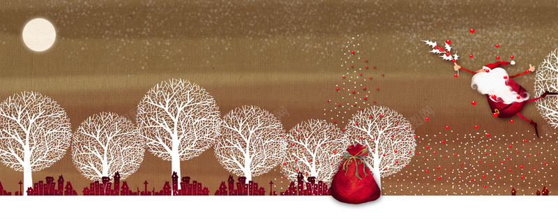 圣诞节冬季树木剪影背景banner背景
