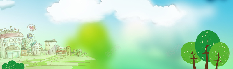 植树节蓝天白云手绘背景