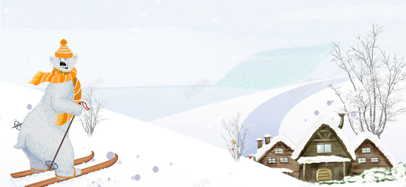 冬季新品上市卡通手绘白色淘宝banner背景