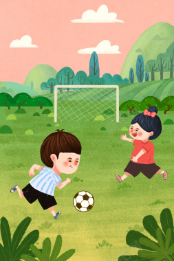 清新卡通踢足球比赛背景图背景