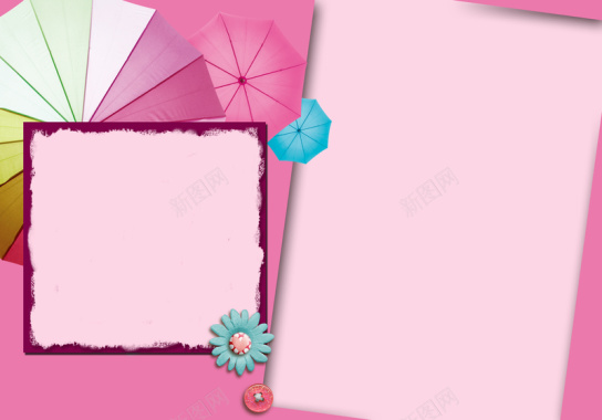 清新粉色雨伞儿童相册海报背景模板背景