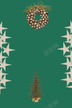圣诞绿色星星花圈松果广告背景背景