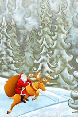 渐变风格冬季户外树林圣诞老人麋鹿温暖主题背景