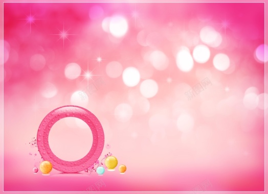 粉红暖色背景白光点缀圆形镜面图片背景