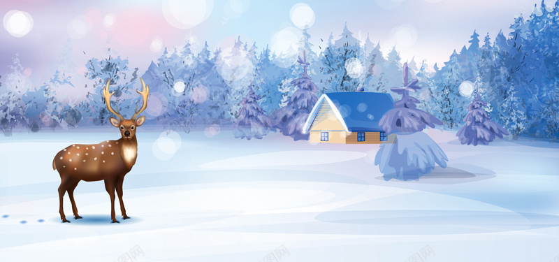 暖冬卡通童趣白色家居海报背景背景
