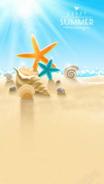 夏日沙滩贝壳H5背景背景