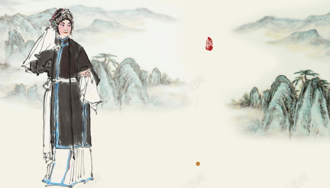 中国画戏曲山水背景素材背景