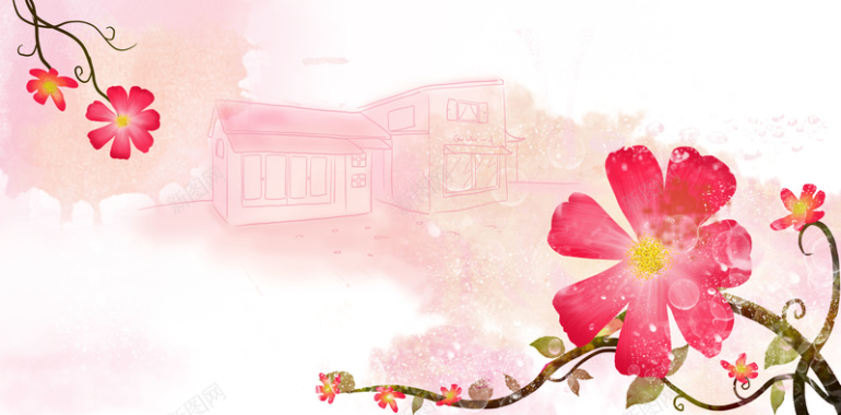 粉色花朵背景海报素材背景