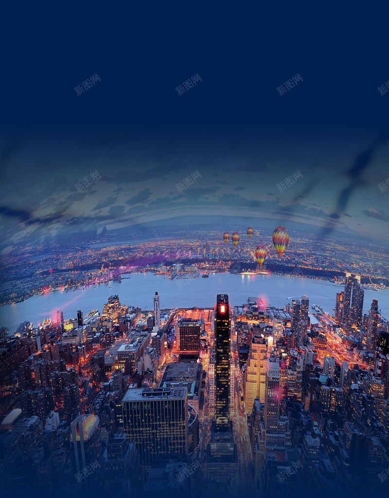 城市夜景俯瞰海报素材psd设计背景_88icon https://88icon.com 俯瞰 城市 夜景 气球 蓝色 海报 背景