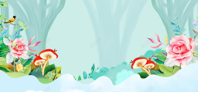 春天文艺手绘小清新纹理蓝bannerpsd设计背景_88icon https://88icon.com 春天 春季 开春 绿色 文艺 小清新 简约 素材 广告 设计 背景 活力 树木 手绘 水粉 云层