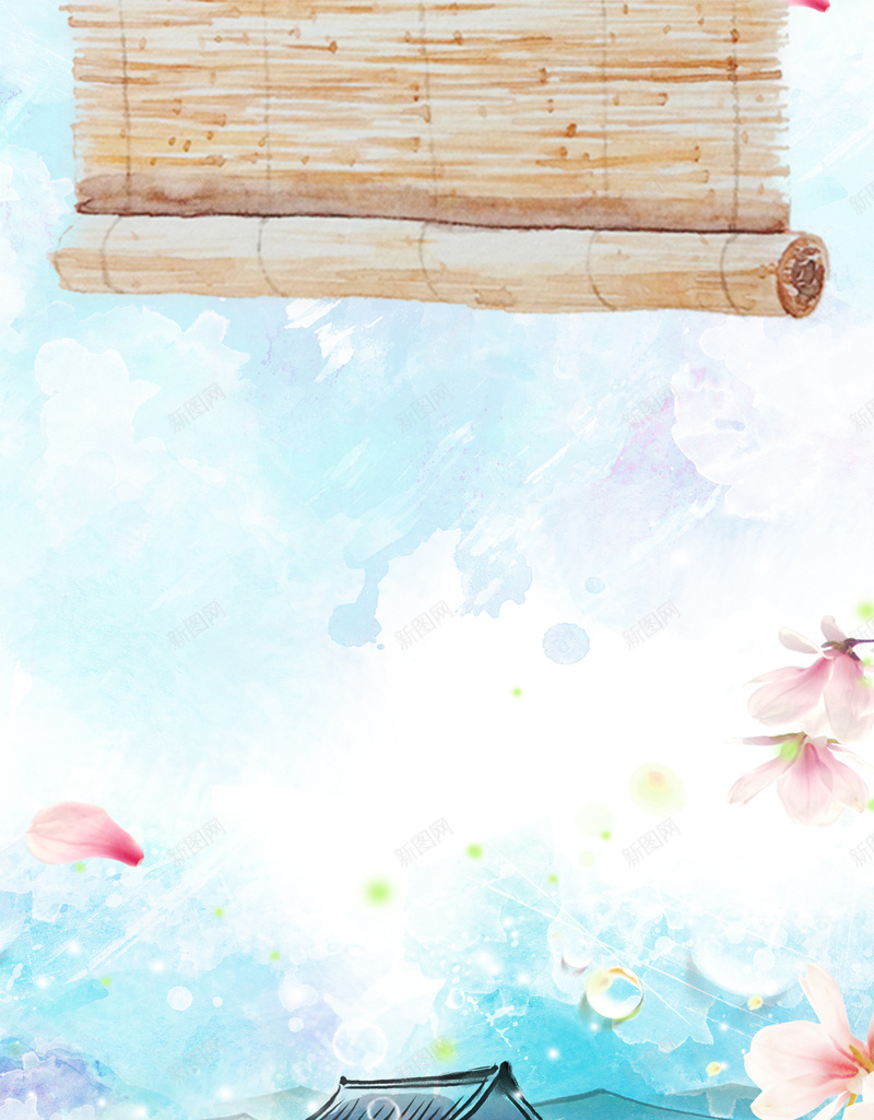 春天水墨风桃花H5背景psd设计背景_88icon https://88icon.com 水墨风 春天 桃花 红色 花朵 春景 亭子 蓝色 桃花背景 春天背景 水墨桃花