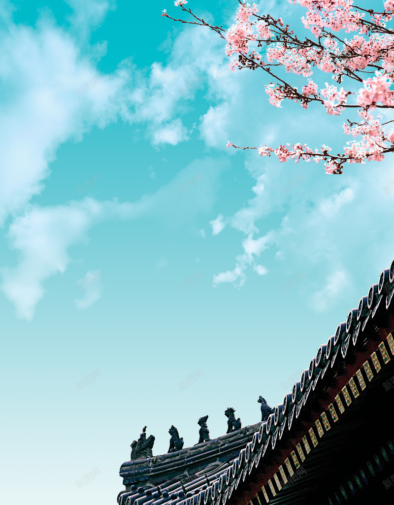 古楼复古渐变文艺背景psd设计背景_88icon https://88icon.com 古楼 复古 文艺 渐变 蓝色 桃花 扁平 几何