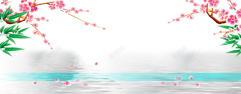 唯美古风海报背景psd设计背景_88icon https://88icon.com 梅花节 水墨 梅花 彩色 年货 赏梅节 年货节 淘宝 天猫 梅花背景 海报背景 古典 唯美 竹子 水纹 古风