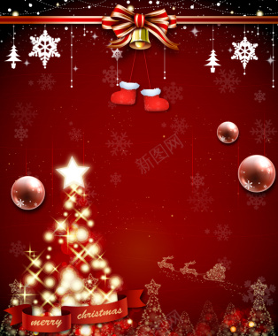 红色卡通圣诞树背景背景