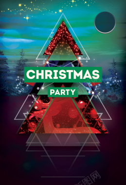 圣诞节绿色扁平夜店派对圣诞树海报背景