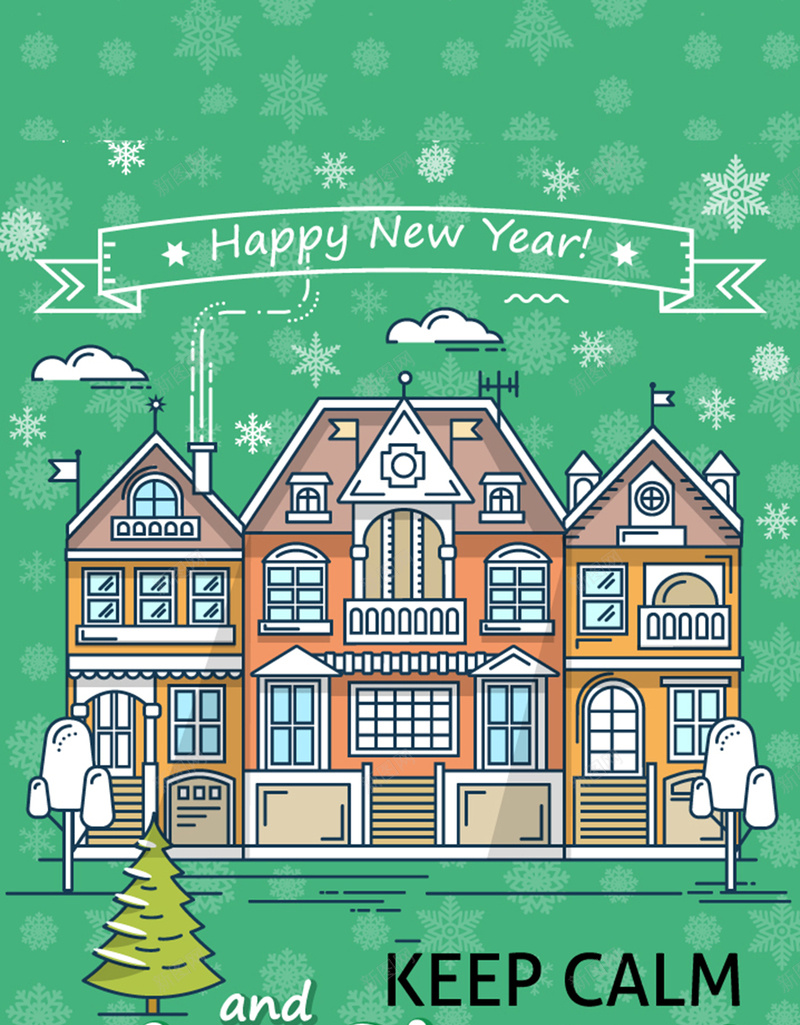 绿色房屋新年背景eps设计背景_88icon https://88icon.com 圣诞 房子 新年 绿色 节日 开心 卡通 童趣 手绘