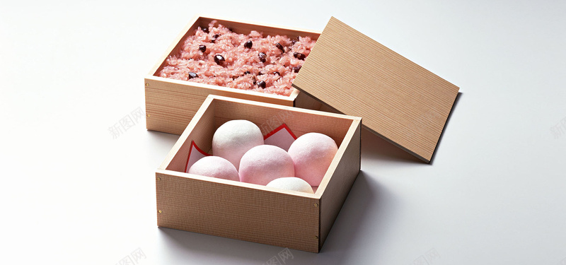 日系樱花美食团子米饭木质食盒背景