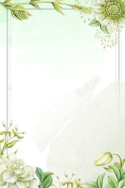 淡绿色手绘春季上新花卉线框背景背景