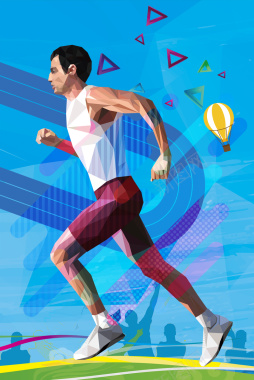 蓝色扁平化全民健身体育海报背景