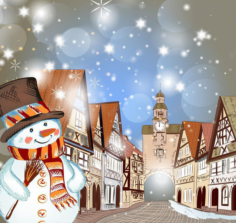 圣诞节小镇背景图jpg设计背景_88icon https://88icon.com 圣诞节 小镇 房屋 雪人 雪花 卡通 童趣 手绘