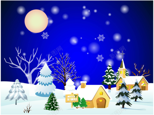 圣诞夜雪地小屋背景素材背景