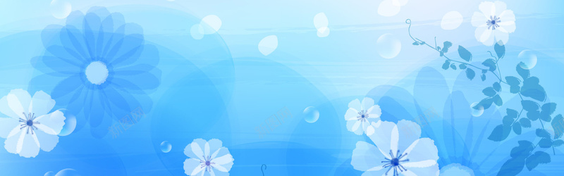 简约手绘蓝色背景白色花朵海报图片背景
