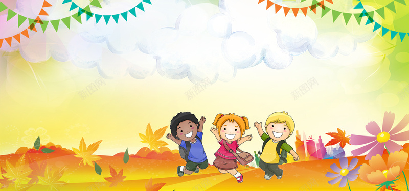 61儿童节庆祝彩旗卡通童趣黄色背景背景