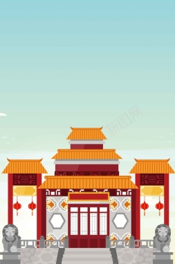 扁平化复古中国风古建筑背景背景