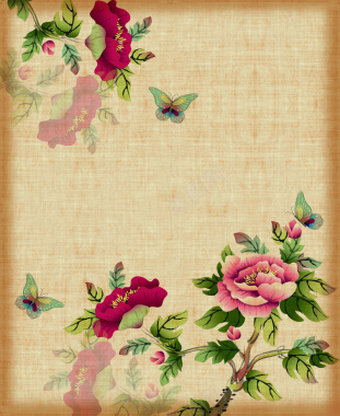 棉麻质感彩色花卉平面广告背景