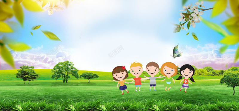 61儿童节卡通童趣野外绿色背景背景