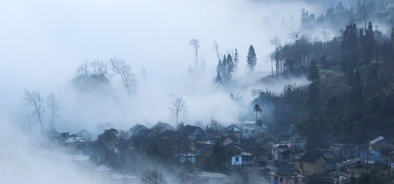 云雾乡村背景背景