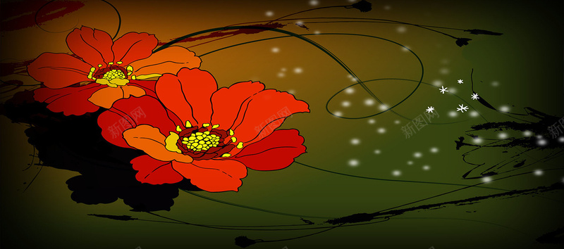 手绘红色花朵背景背景