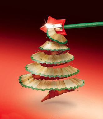 红色背景铅笔刀圣诞树背景