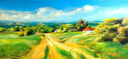 手绘的山油画风景图高清图片