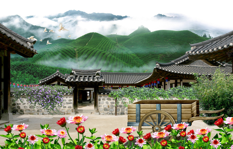 江山如画背景素材psd设计背景_88icon https://88icon.com 大好河山 山水风景 江山如画 亭子 捕鱼 大海 铜像 荷花 桃花 花鸟