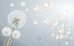 立体蒲公英蝴蝶蒲公英背景模板高清图片