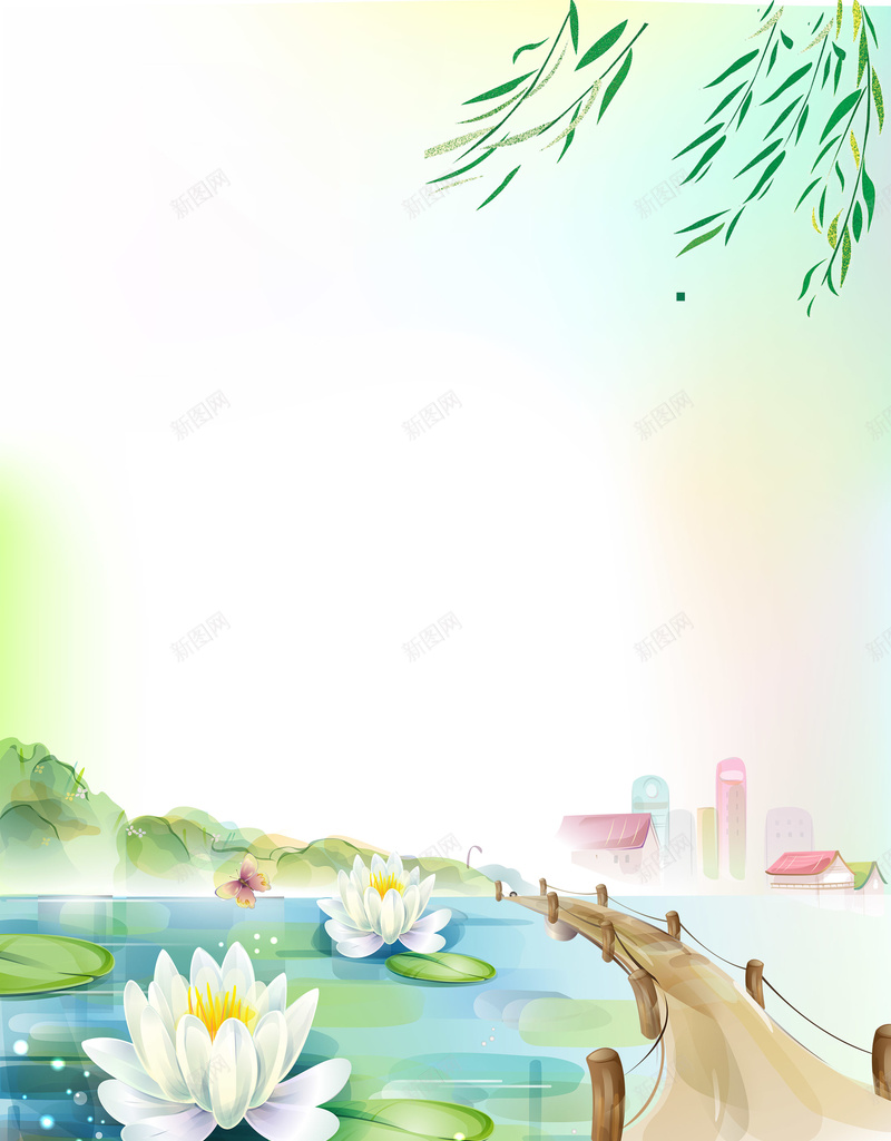 彩色意境手绘荷塘荷花风景树枝背景素材psd设计背景_88icon https://88icon.com 彩色 意境 手绘 荷塘 荷花 风景 树枝 背景 素材