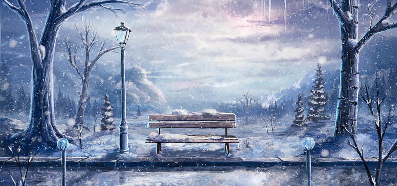 手绘冬季雪景背景