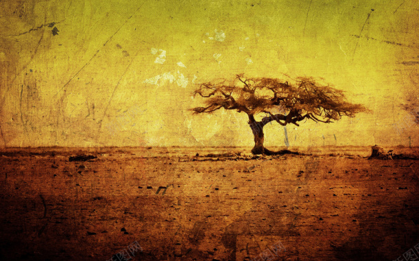 文艺手绘复古怀旧大树背景素材背景