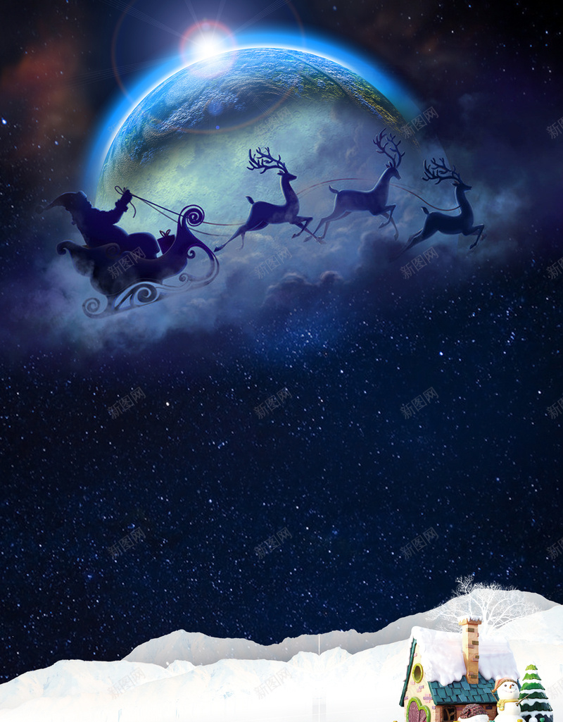 圣诞之夜星空驯鹿雪橇背景jpg设计背景_88icon https://88icon.com 圆月 圣诞之夜 圣诞节 星空 驯鹿 雪橇 高清背景