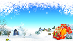 雪铲圣诞老人及装饰物房屋等背景素材高清图片
