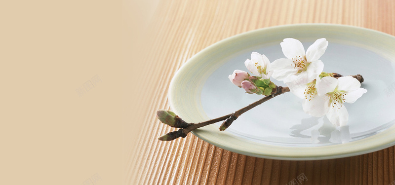 日系清新文艺餐具饮食文化樱花餐盘背景背景