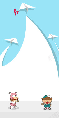 卡通亲子飞机蓝色背景素材背景