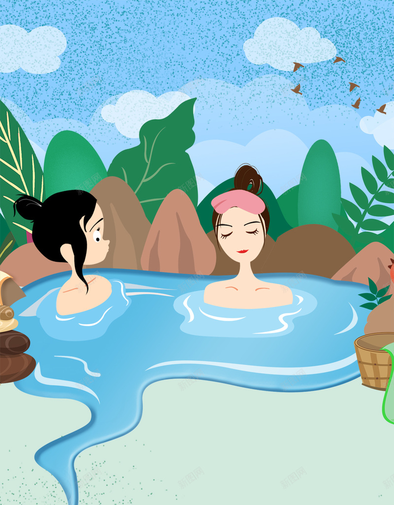 冬日温泉PSD分层H5psd设计背景_88icon https://88icon.com 冬季商场促销海报 冬季促销海报 冬装特惠 情暖冬日 棉服 全新上市海报 冬日温泉 手绘 卡通