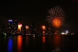 江边夜景江边美丽的烟花绽放的夜景高清图片