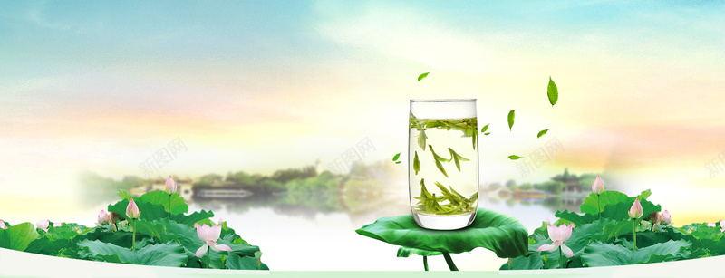 茶叶小清新景色风光蓝bannerpsd设计背景_88icon https://88icon.com 茶叶 绿芽 春茶 新茶上市 春茶上市 早茶 文艺 小清新 春天 素材 广告 设计 背景 彩云 渐变