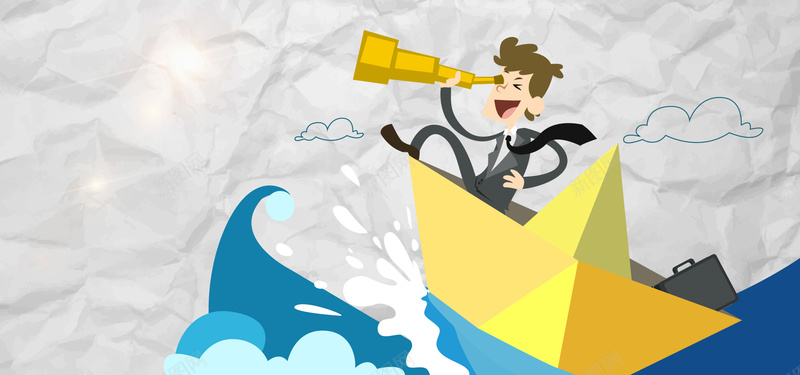 商务科技卡通灰色海报banner背景psd设计背景_88icon https://88icon.com 商务 科技 灰色 纸张 人物 大海 冲浪 望远镜 船只 卡通 海报 banner 蓝色 黄色 背景