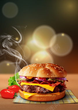 汉堡美食海报背景模板背景