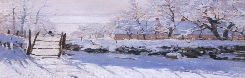 手绘油画冬天大雪村庄背景
