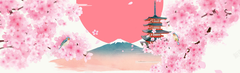 粉色唯美背景jpg设计背景_88icon https://88icon.com 唯美 樱花 粉色 塔 山 海报banner 浪漫 梦幻